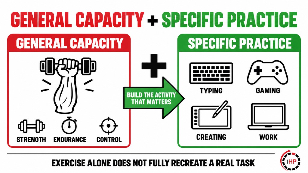 General wrist exercise combined with progressive keyboard and mouse practice