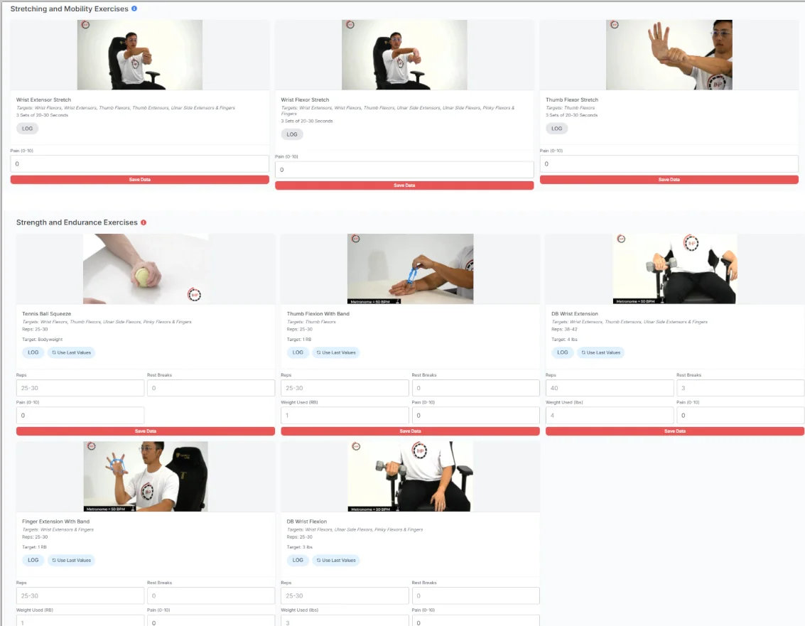 Julian's recovery plan — stretching, mobility, strength and endurance exercises