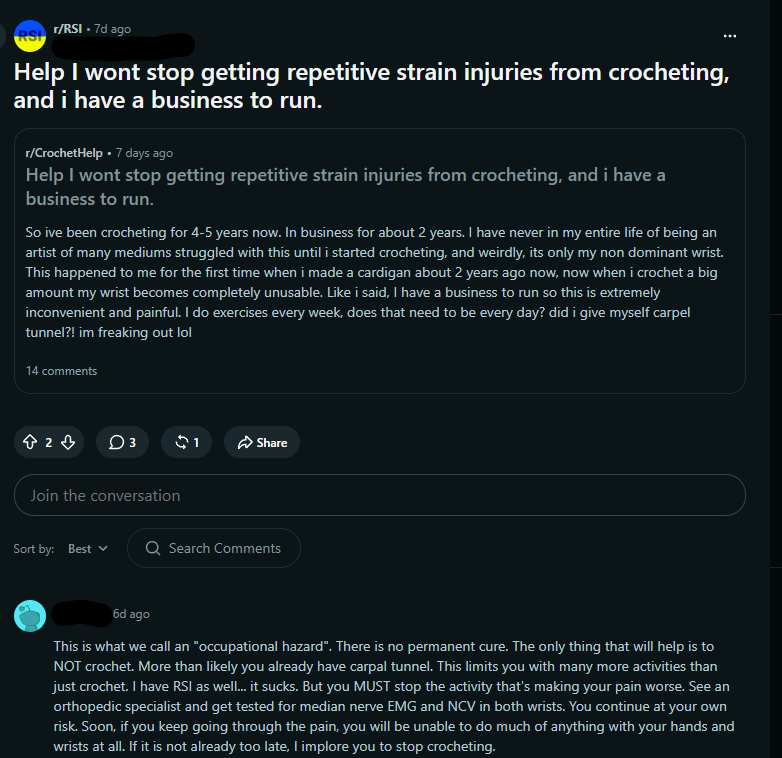 /RSI Reddit Crochet Pain