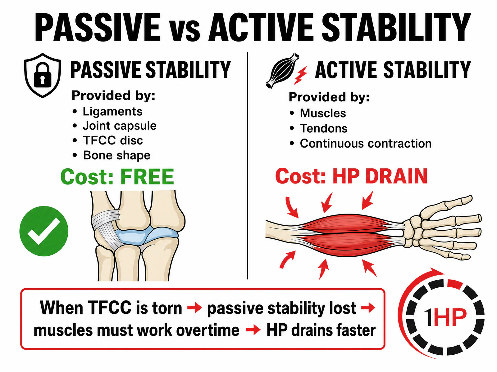 Comparison of passive vs active stability in the wrist